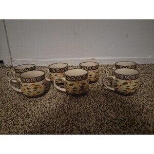 Temptations Old World By Tara Coffee Tea Cups (Set Of 7) 12 Oz Brown